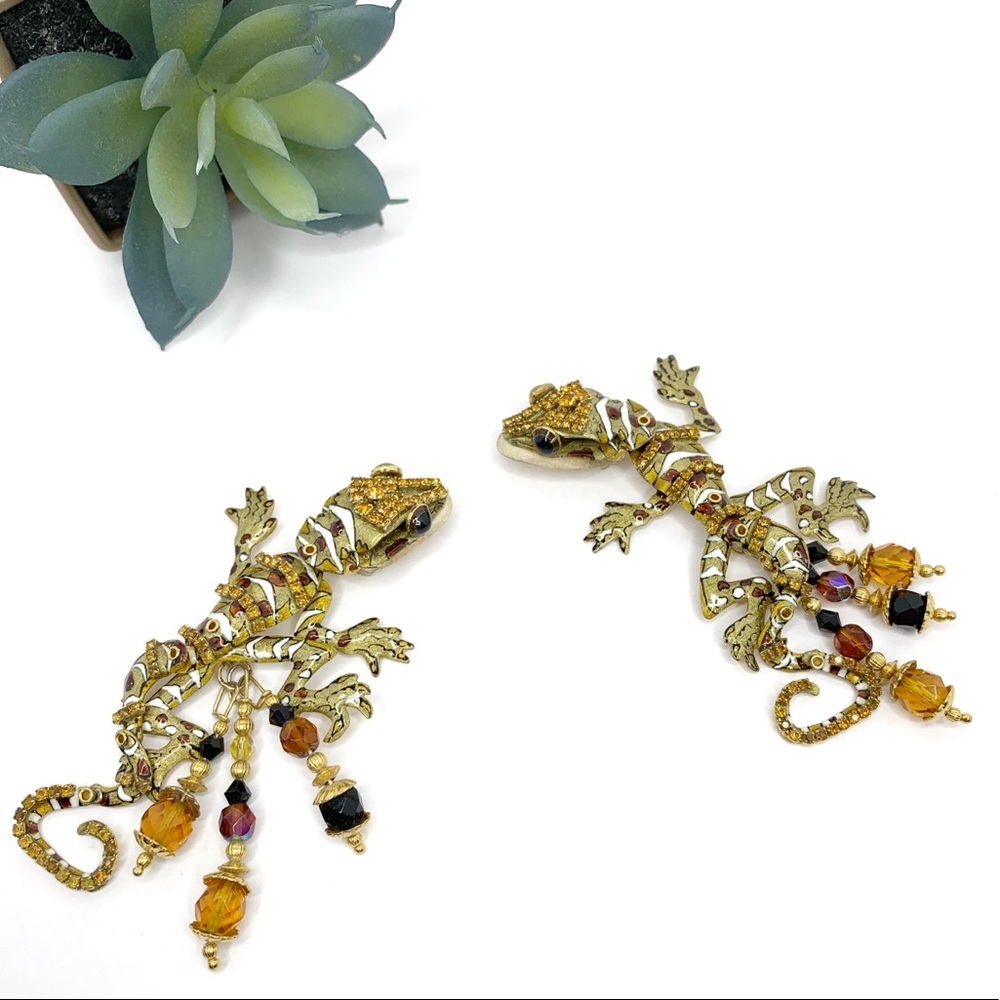 SOLD-Lunch at the Ritz Leapin  Lizards Earrings - Picture 8 of 8